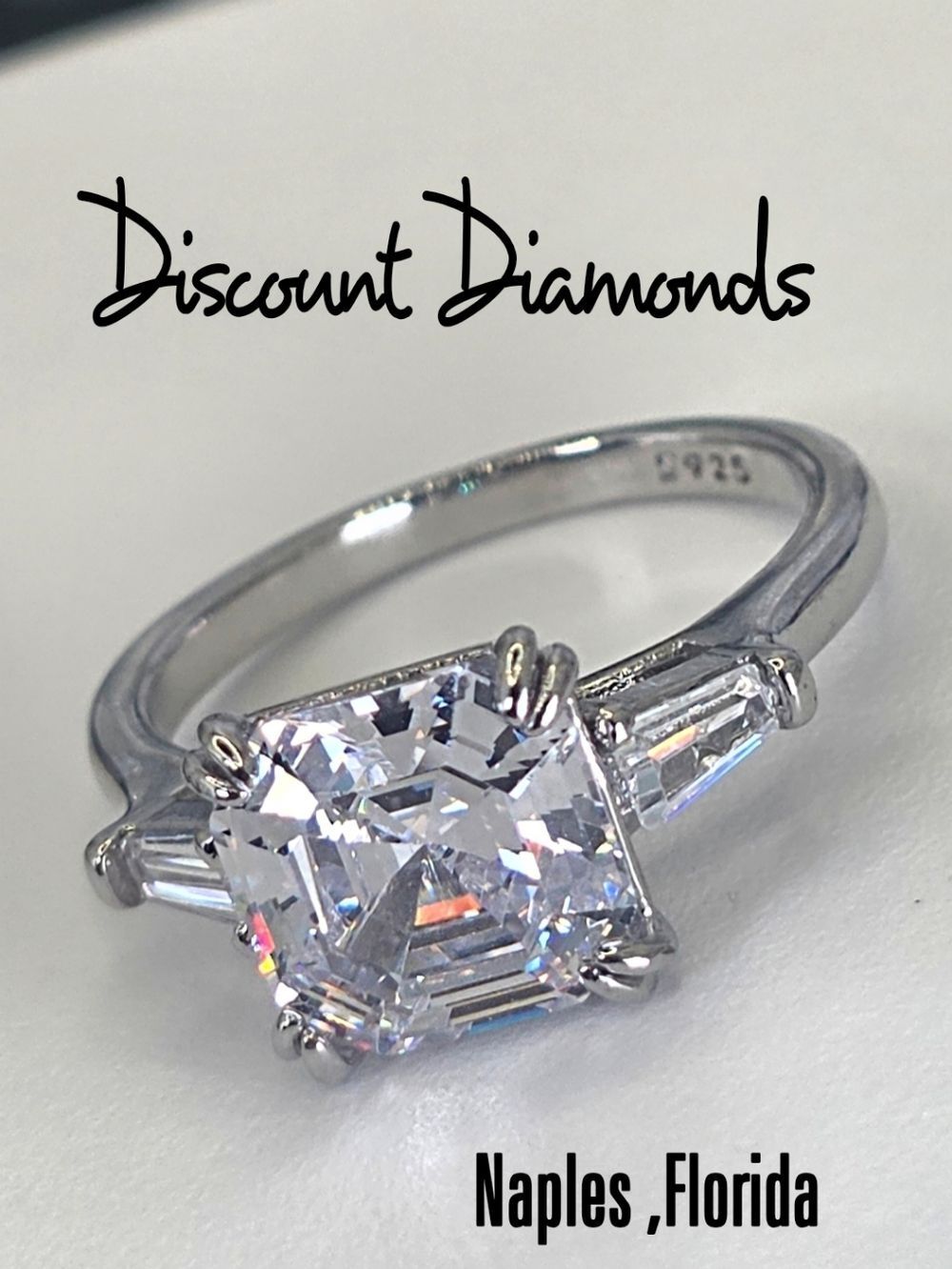 Clear White Diamond & Baguette Diamond Cocktail Ring on 925 Sterling Silver